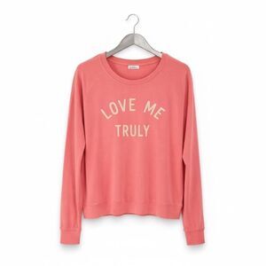 Sundry Love Me Truly Sweatshirt Medium Coral Graphic Pullover Soft Knit Top